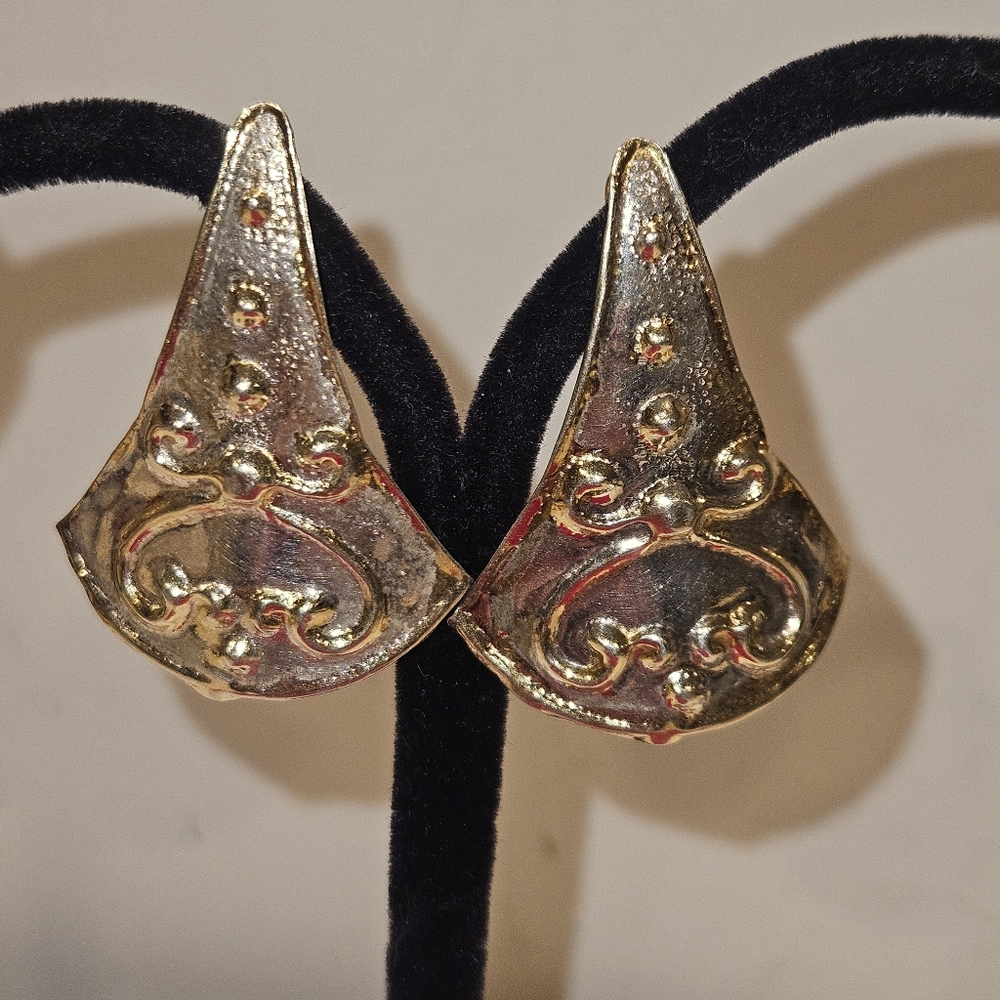 Vintage Rare Italy Arezzo Star 512AR 925 Silver Gold-Tone Dangle Earrings